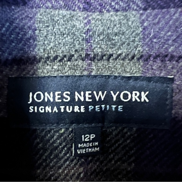 Tartan  Fall Jacket Coat Purple Plaid Button Front Jones New York Petite - Picture 8 of 9